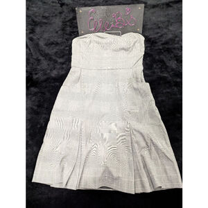 EUC Express Gray/Black/Silver Plaid Pleated Strapless Dress 4